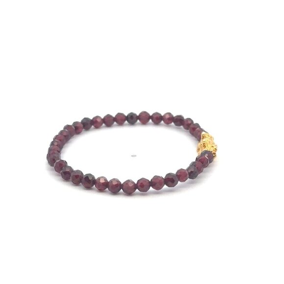 18K Gold Pixiu Piyao Bracelet Gemstone Mini Bead Garnet Microfaceted 4mm January - Picture 4 of 6